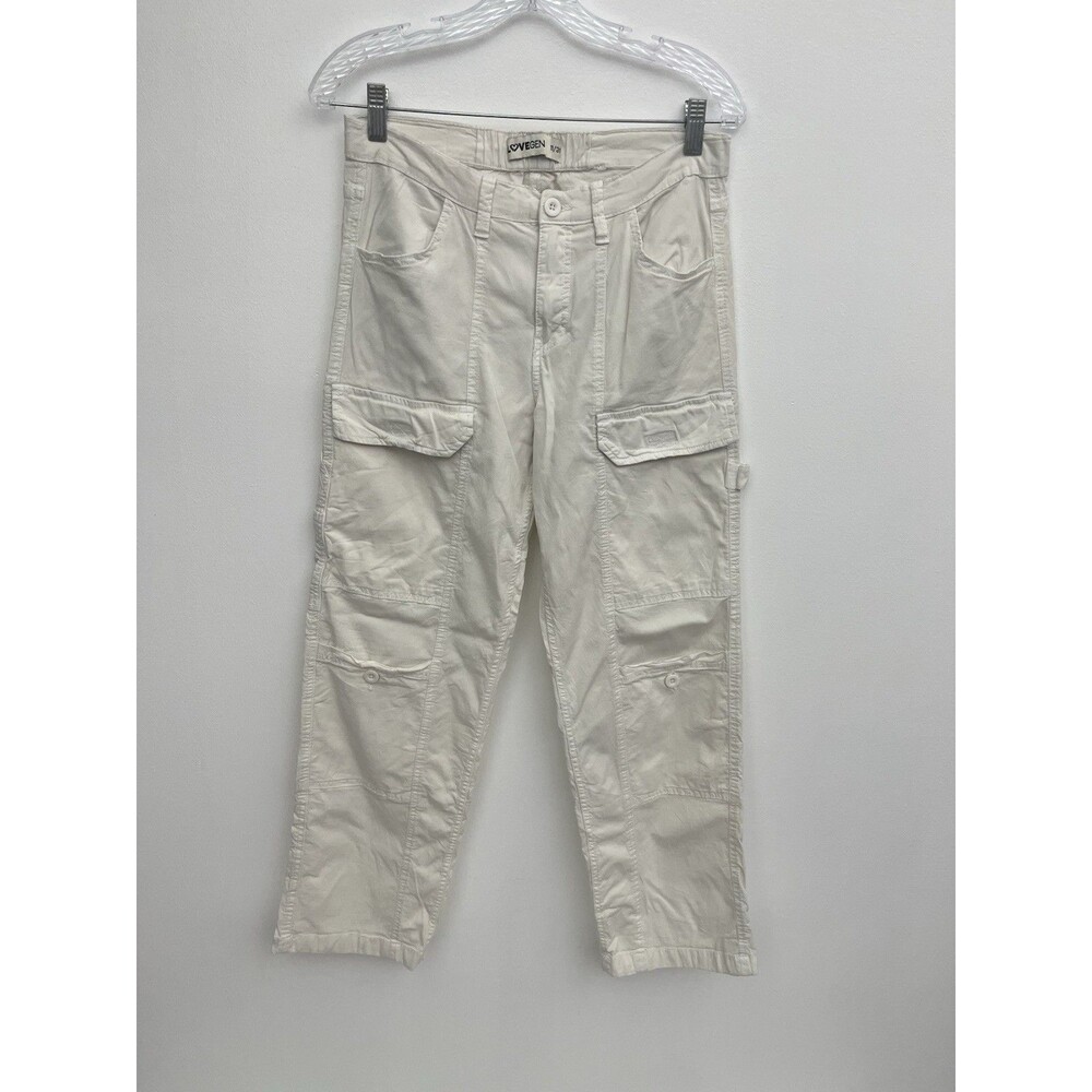 Lovegen Cargo Pants Women 11/31 White Straight Leg Tencel Stretch Utility Pocket